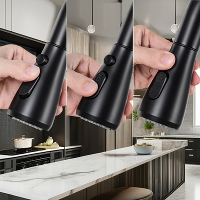 Matte schwarzer Küchenhahn mit Pull-Down-Sprayer und modernem Design aus Messing