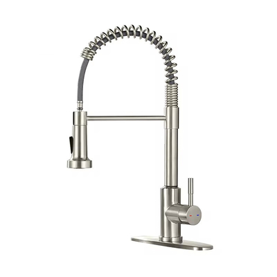 Deckmontierte Einhandgriff-Küchenhahn in gebürstetem Nickel mit Lochdeckel
