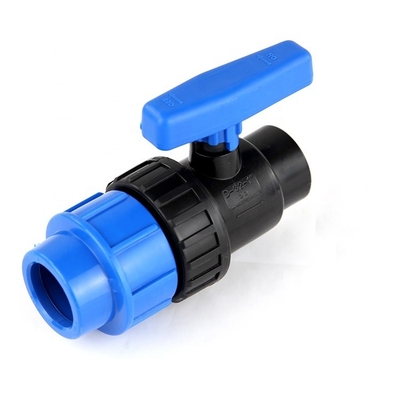 32 mm Blaues PP Kompressionskugelventil für Wassermedien OEM mit Plastikventil
