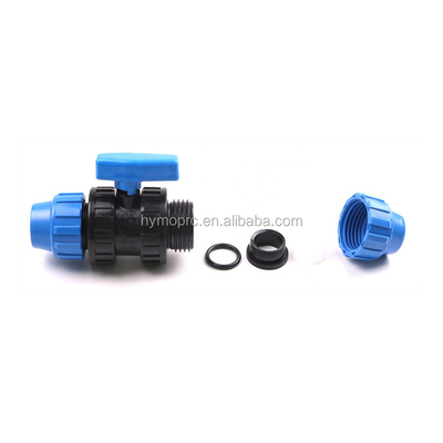 32 mm Blaue Farbe PP-Kompressionsarmaturen und -ventile für Bewässerung Weißgraue Farbe